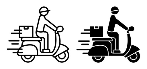 Delivery man riding motorcycle icons pack. vector illustrations designs