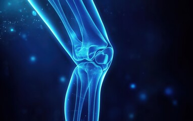 Human Knee Joint Digital Anatomy: Glowing Blue Skeletal Structure
