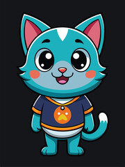Cute Cartoon Cat with Big Eyes and Smiling Face