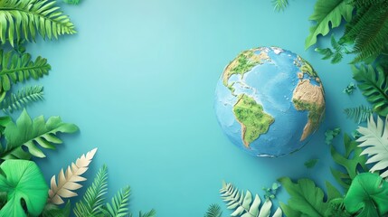 A vibrant globe surrounded by lush green foliage, symbolizing environmental awareness and nature's beauty