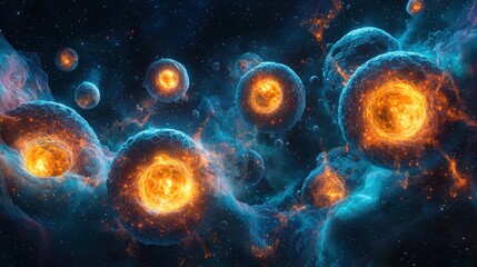 Cosmic Cellular Genesis: A Fiery Dance of Celestial Entities