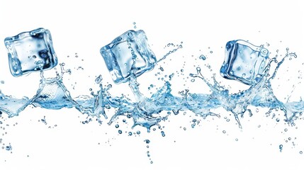 Ice Cubes Splashing in Water