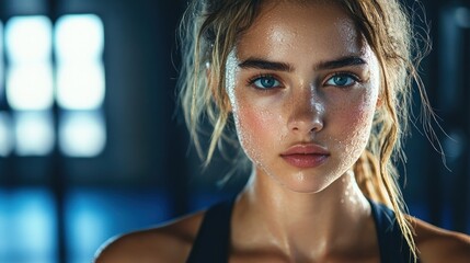 Sweaty Fitness Portrait: Determined Woman After Intense Workout