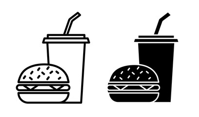 Hamburger and soft drink cup icons pack. vector illustrations designs