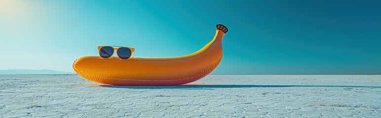 Inflatable Banana with Sunglasses on a Beach