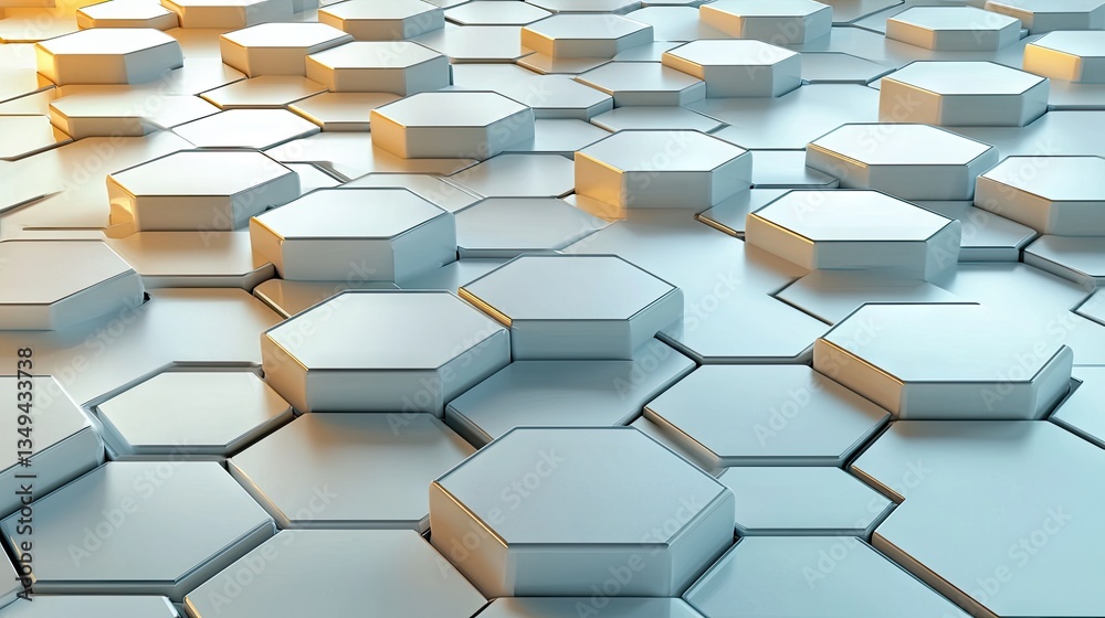 Poster abstract white background with 3d hexagonal shapes, arranged in a modern geometric pattern with soft