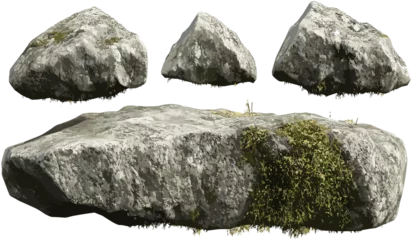 Gordijnen Moss rock shape vector, realistic cut out, stone texture, green moss rock, nature design, moss rock illustration, landscape rock shape, realistic stone, outdoor rock background © aura studio