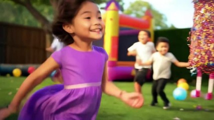 AI-generated animated children playing together at a park, enjoying a sunny day with laughter and happiness. - Powered by Adobe