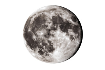 Detailed monochrome moonscape of lunar surface with craters, cut out transparent