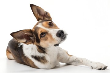 Confused dog laying down isolated on transparent background png