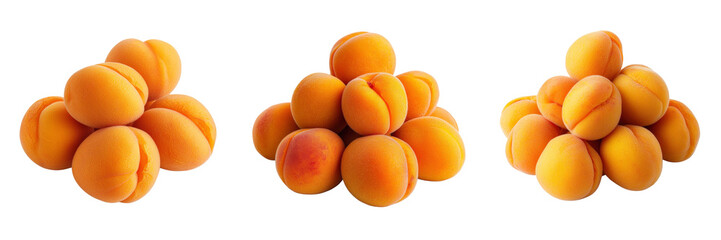 Fresh and Ripe Apricots Piled Together on White Background
