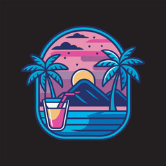 Summer Vacation neon element set vector art illustration file 