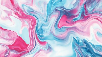 Abstract fluid art featuring swirling patterns of pink, blue, and white colors, evoking a sense of movement and tranquility, suitable for backgrounds or creative projects