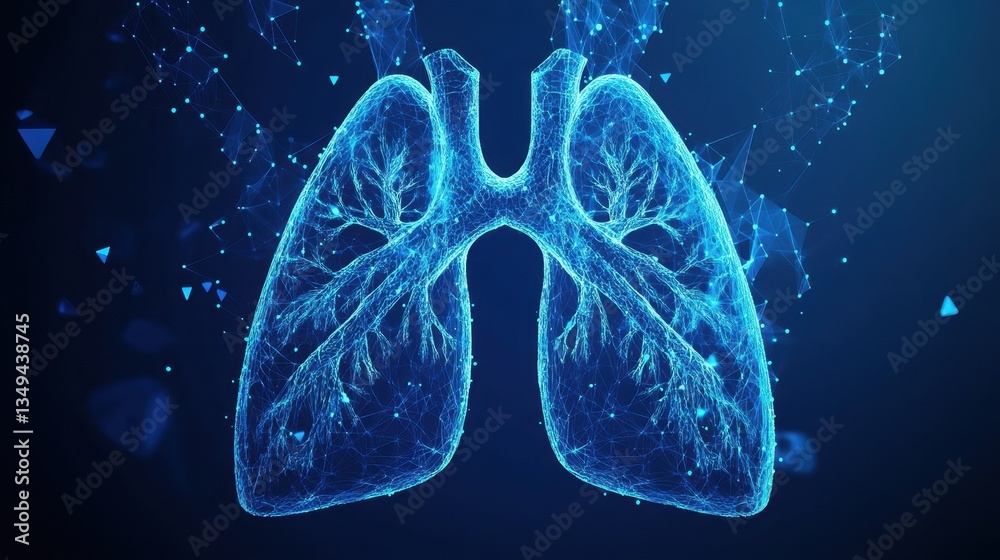 Poster lungs digital rendering blue glowing network dark background