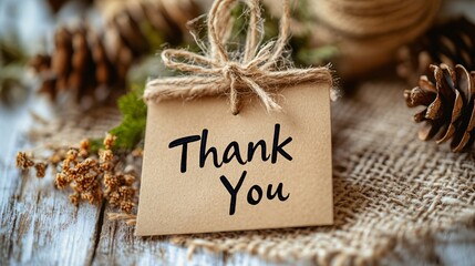 Handmade thank you card with twine and decorative elements, perfect for gifting and expressions of gratitude.
