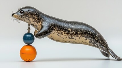 Obraz premium Wooden Seal Balancing Balls, Studio Shot