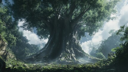Majestic Ancient Tree in Lush Forest Setting
