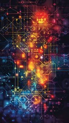 Obraz premium Abstract circuit board design, glowing network, digital art background