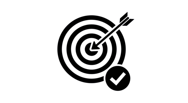 Isolated Arrow Hitting Target with Checkmark