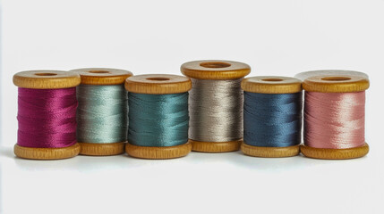 Spools of bright sewing threads isolated on white background.