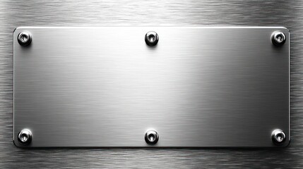 Brushed steel plate with bolts. Blank, metallic surface