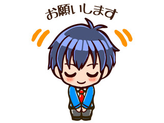 礼儀正しくお辞儀する制服姿の男子ちびキャライラスト素材