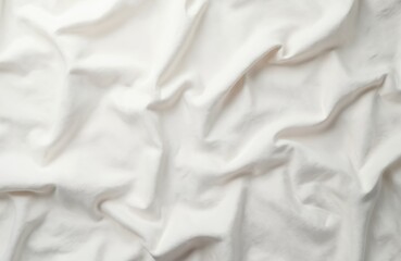 Obraz premium White crumpled linen fabric texture background. Natural linen organic eco textiles canvas background. Top view. Soft cloth, wrinkle pattern, blank design, eco friendly, sustainable.