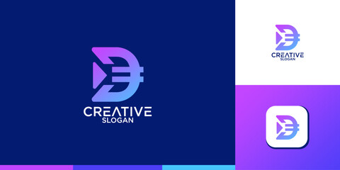 Business corporate letter D logo design vector. Colorful digital letter icon template for technology. Pixel logotype
