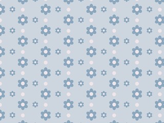 レトロな青い小花と水玉のパターン背景
