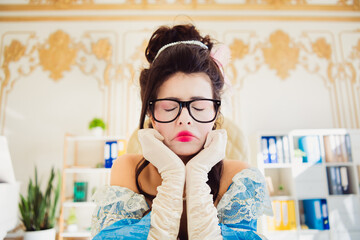 Young professional in vintage costume portrays the intersection of historical elegance and modern...
