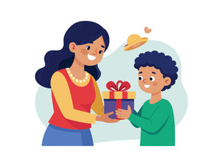 Vector illustration of a Mother and Child Exchanging for Mothers Day 
