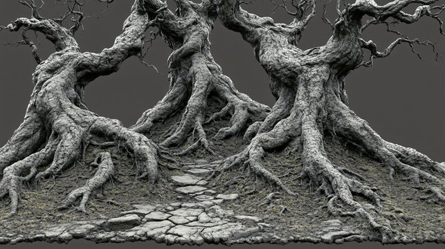 Digital illustration of a group of trees representing the rombergs method in a natural setting for educational purposes in science and math.