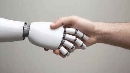 Robot engaging in a friendly handshake with a businessman signifying ai collaboration in the corporate world
