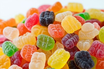 Pile of assorted jelly candies isolated on background