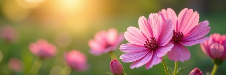 Fototapeta premium Delicate Dianthus petals sway gently in spring breeze, wildflowers,