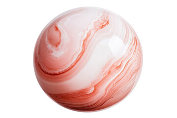 Sphere with red marble texture, stylish design, glossy surface, cut out transparent