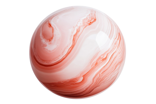 Sphere with red marble texture, stylish design, glossy surface, cut out transparent