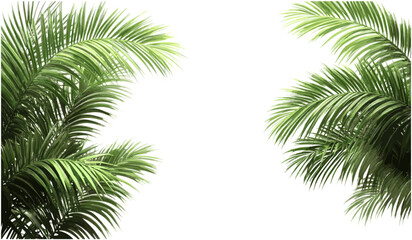 Vector palm leaves corner, transparent PNG, realistic shrubs, tropical plants, exotic foliage, nature background, palm tree, greenery, lush tropical, tropical corner