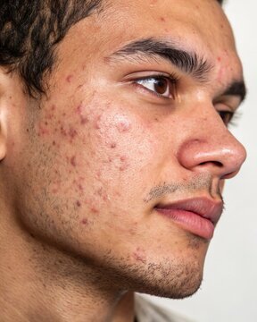 Close-Up of Man&rsquo;s Face with Post-Inflammatory Hyperpigmentation