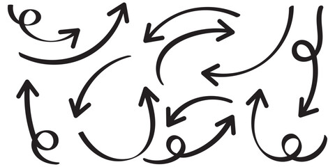 Set of Hand drawn vector arrows doodle on white background. design element vector illustration.