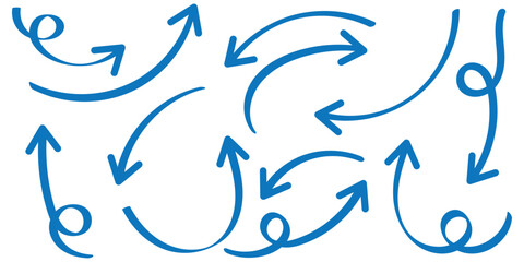 Blue curve arrow direction icon set transparent.