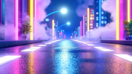 Neon City Street, Vaporwave Glow