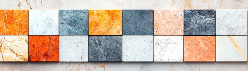 Colorful marble tiles arranged in a decorative pattern for elegant interiors.