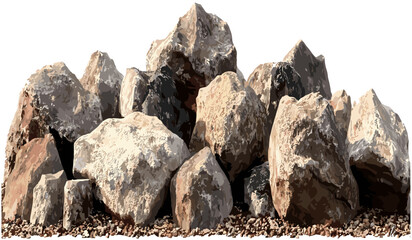 Rough stones desert pile, vector illustrations, transparent background, cutout PNG, desert rocks, natural stones, barren land, sand terrain, stone pile, rocky desert landscape