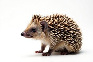Obraz premium A single brown hedgehog against a bright white backdrop, domestic, single
