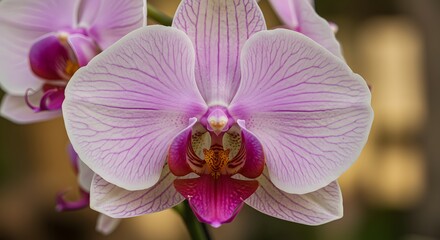 Close-up of Blooming Orchid Flower Showing Petals and Striking Pattern