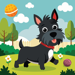 Cartoon dog playing in the park