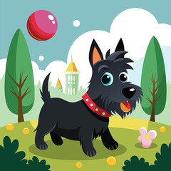 Cartoon dog playing in the park