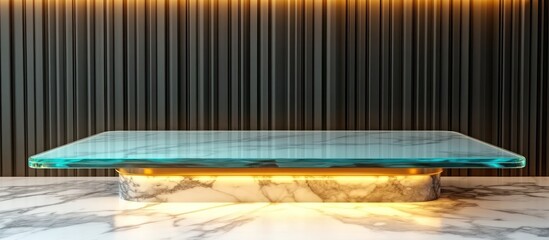 An Elegant Glass Table Displayed Against a Textured Dark Background