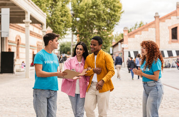 Volunteers collecting signatures for petition on street